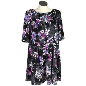 Torrid Mini Dress Womens 18 Black Floral Georgette Flutter Sleeve Lined